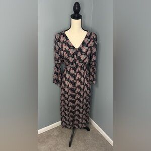 Lucky Brand Women’s Floral Button Down Front Bell Sleeve Maxi Dress Sz XS